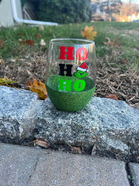 Green Christmas Wine Glasses, Christmas Glassware