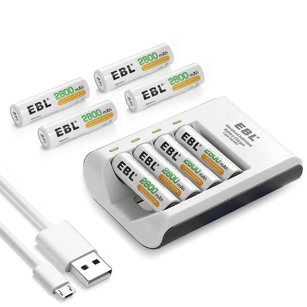 EBL Rechargeable AA Batteries 2800mAh 8 Pack and 8-Bay AA AAA Individual  Rechargeable Battery Charger with 5V 2A USB Fast Charging Function