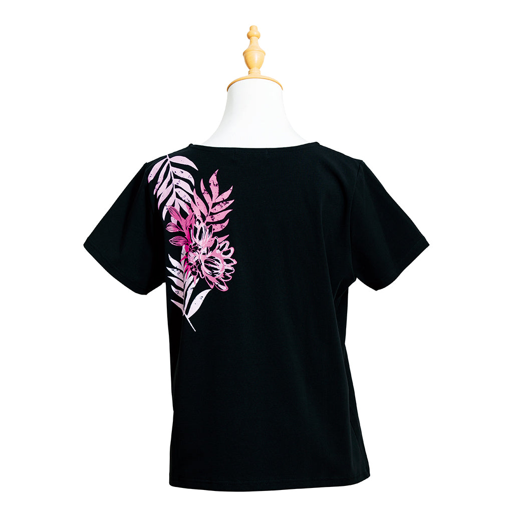 エレガントゆったりTシャツ｜アイランド ブルーム（ブラック）