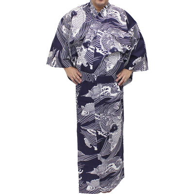 Men's Yukata Robe Japanese Summer Kimono - Koi Fish Navy