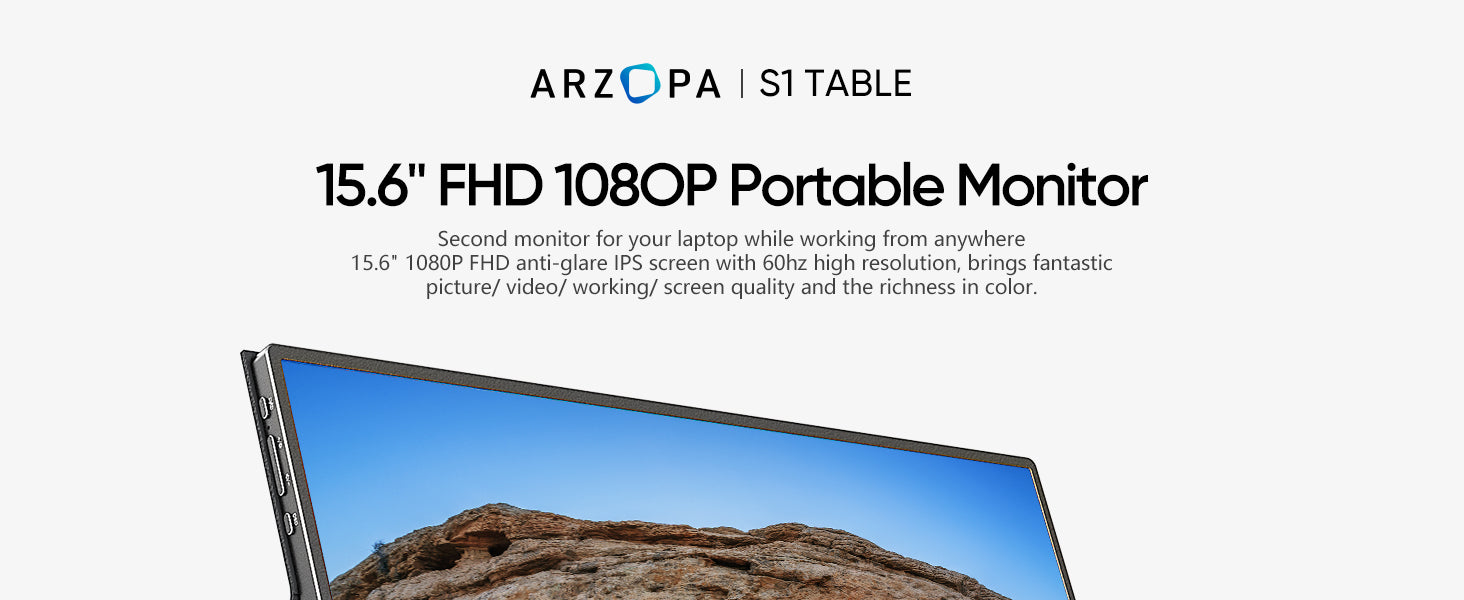 ARZOPA S1 Table Monitor Portátil Full HD de 15,6 y 1920x1080 Píxeles,  Pantalla Móvil Externa IPS con HDMI/Tipo-C/USB-C para  Portátil/PC/Mac/PS4/Xbox : : Informática
