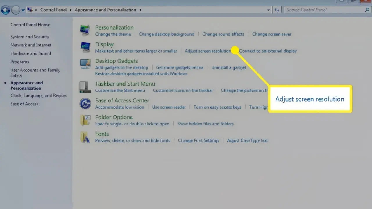 Adjust screen resolution