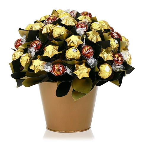 A mother's day gift of a chocolate bouquet made of Ferrero Rocher chocolates.