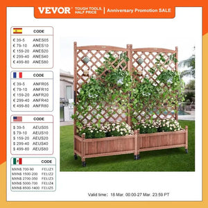 VEVOR 2PCS Wood Planter with Trellis  Outdoor Raised Garden Bed with Drainage Holesfor Vine Climbing Plants Flowers in Garden - Grumpystools