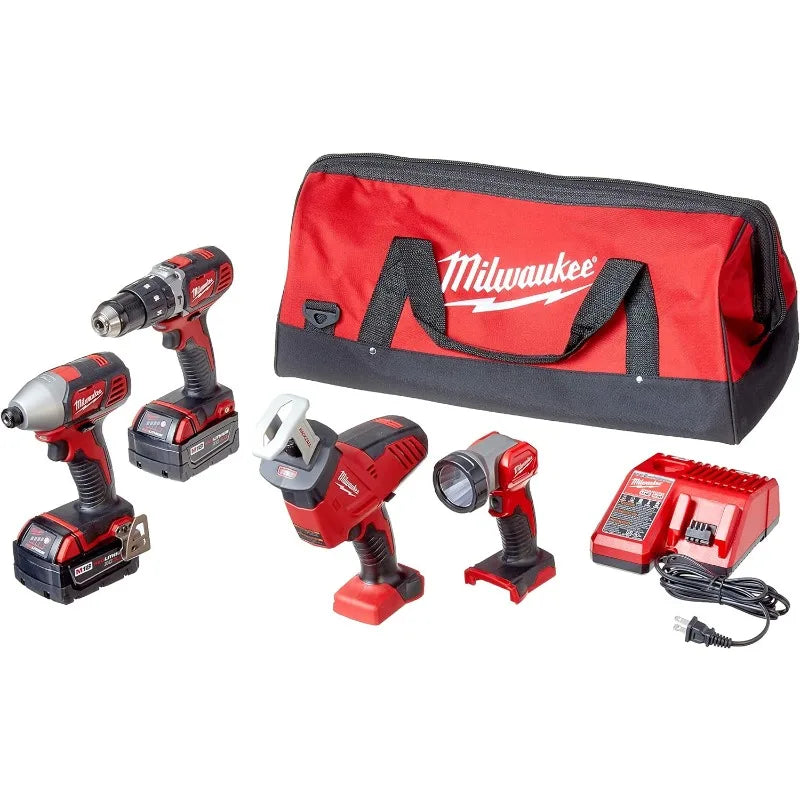 M18 Cordless Power Tool Kit w/ Hammer Drill, Impact Driver, Sawzall, Light