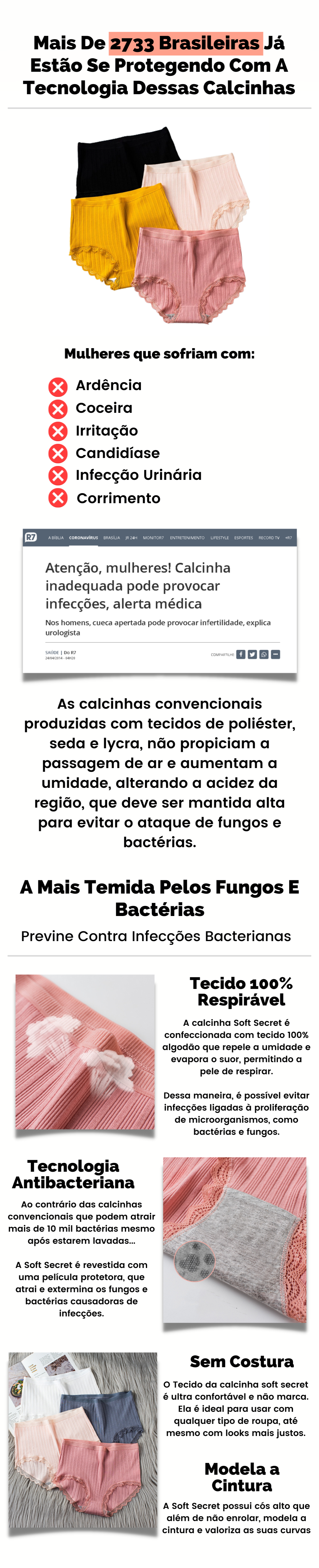 Calcinha cintura alta antibacteriana