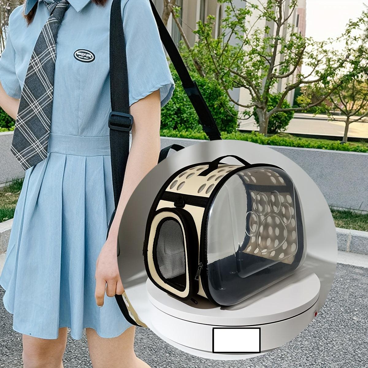 Space-Themed Transparent Cat Backpack: Compact & Portable Pet Carrier Bag, Stylish yet Secure, Foldable & Easy to Travel, Durable Polyester & Zipper Closure