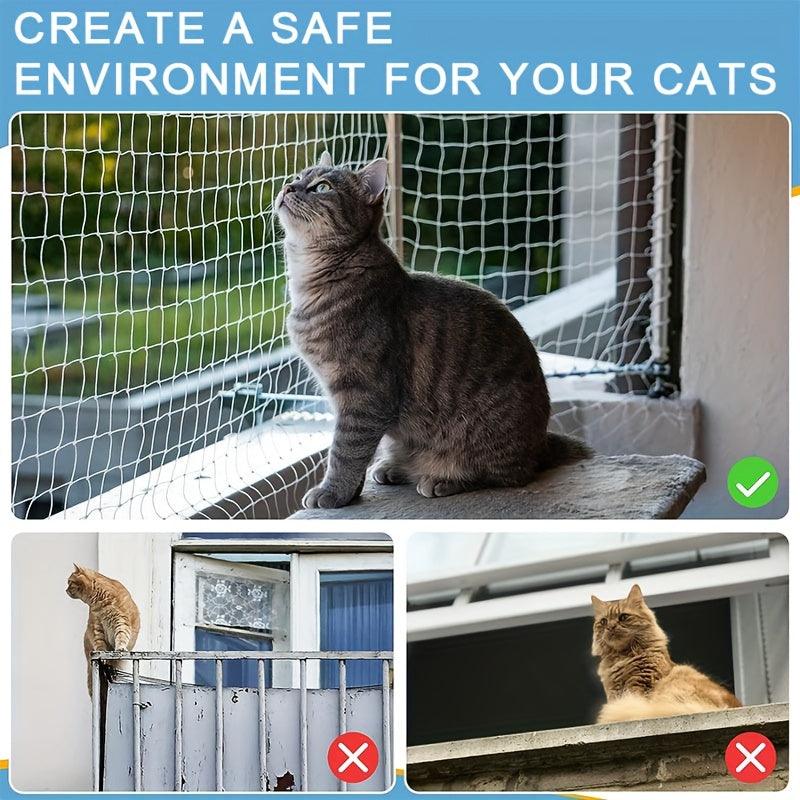 High-Quality Cat Protection Net for Balconies, Windows, and Terraces - Transparent Mesh with Fastening Rope and Accessories - Durable & Easy to Install - Suitable for Indoor and Outdoor Use