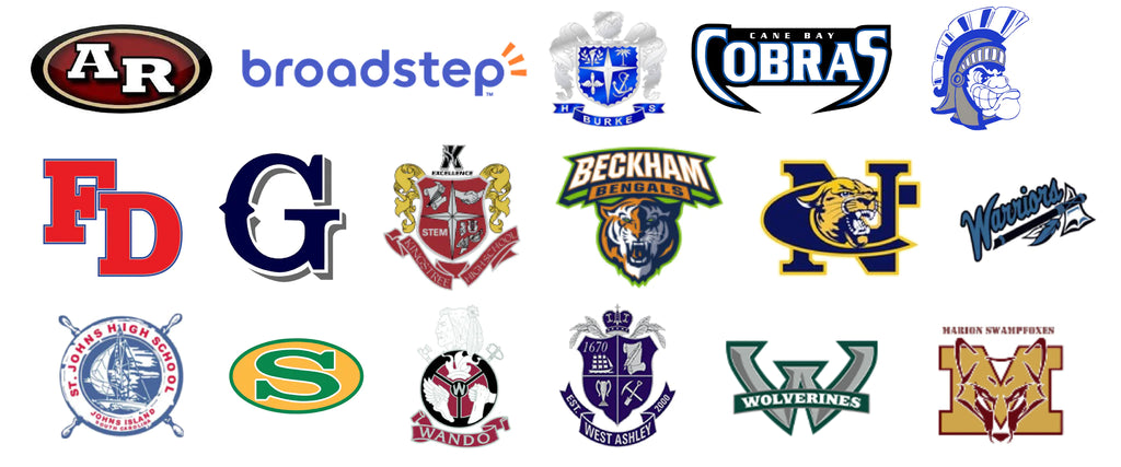 Multiple school logos gathered into one large image