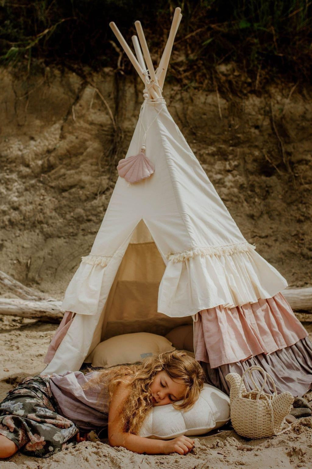 Tipi rose pour une fille, tipi avec pom poms PINK 