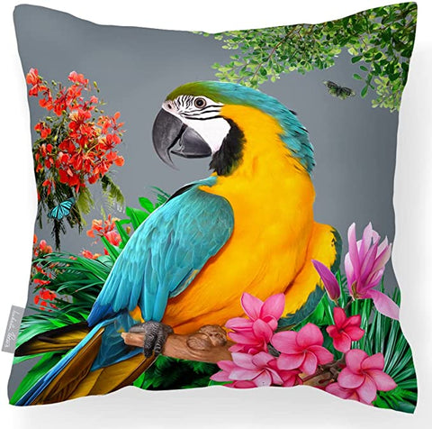 Luxury Designer Garden Outdoor Cushion Waterproof, Filled Breathable - Parrot Grey design- Perfect For Rattan Furniture Chairs and Benches