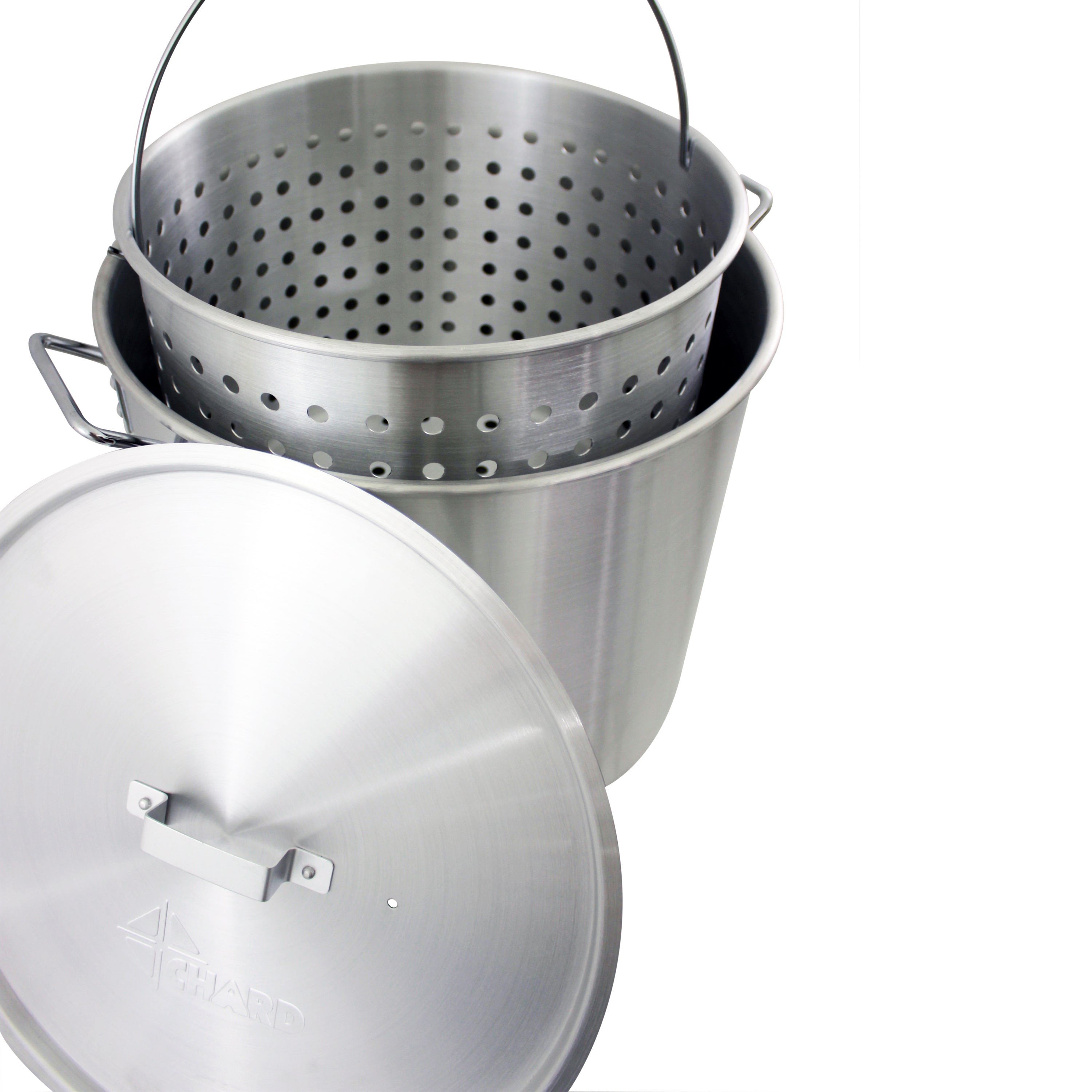 Aluminum Cooking Pot, Punched Hole Basket and Lid, 60-Qts.