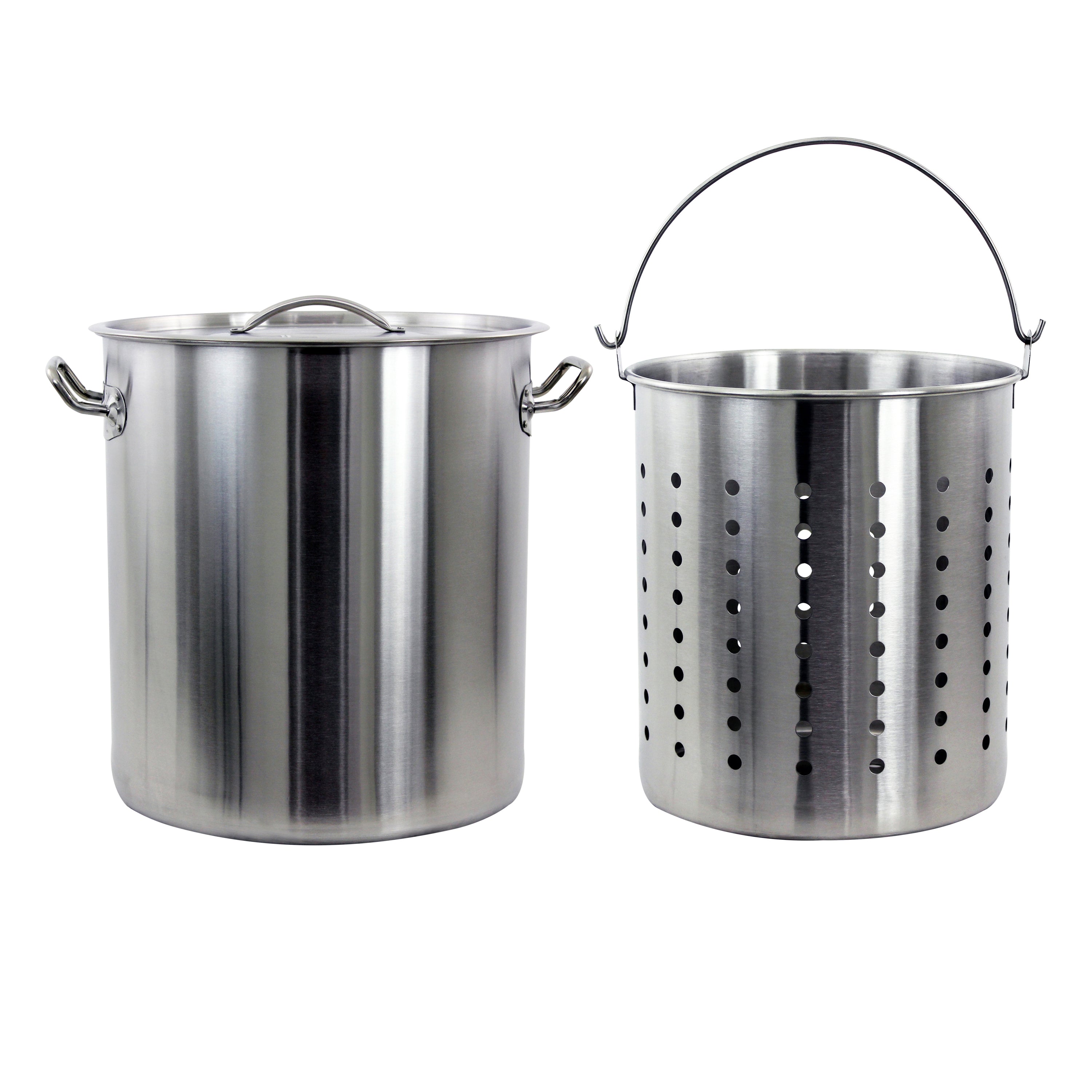 Concord 42 qt Stainless Steel Stock Pot w/Basket. Heavy Kettle. Cookware for