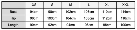 An image of Size chart