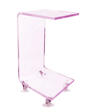 Penmore Brooke Pink-Edged Acrylic Rolling C-Shaped Table - DesignStyles