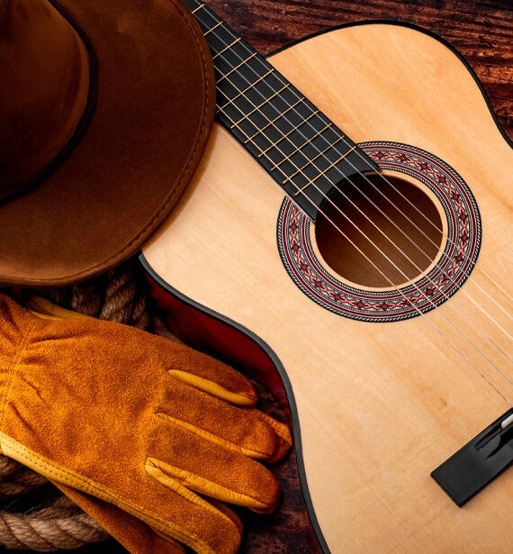 acoustig guitar, hat &amp; gloves