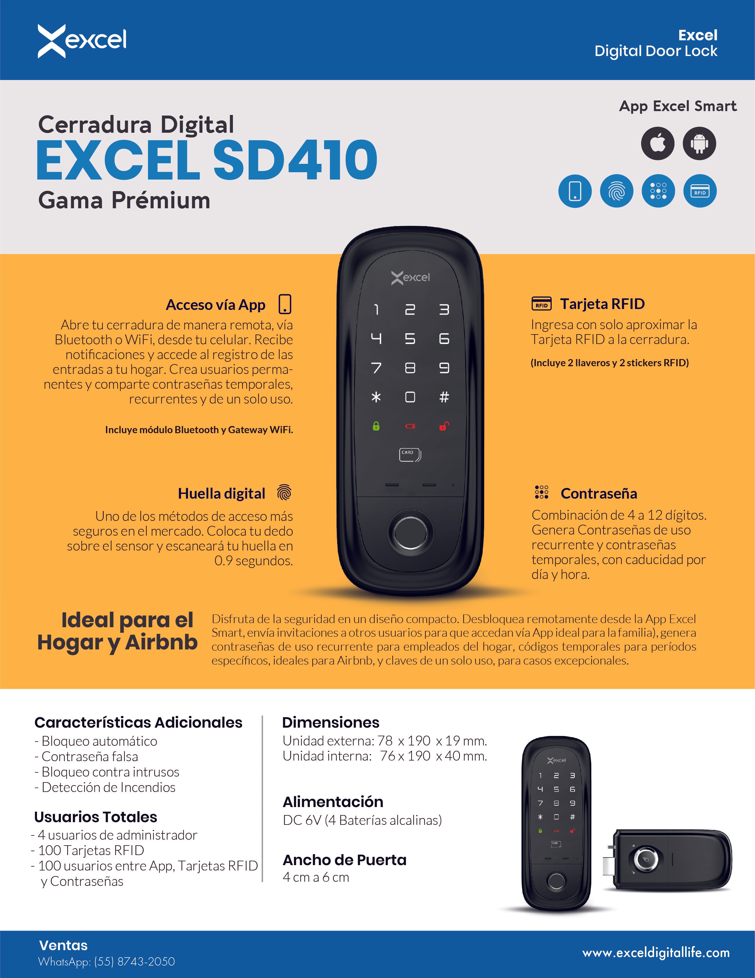 Cerradura Electrónica Excel EXC-SD410