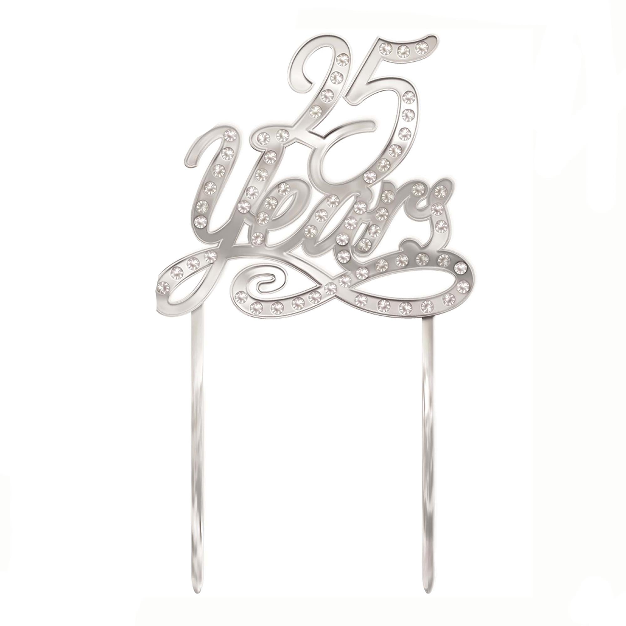 25 Years Silver Plastic Cake Topper Party Accessories - Party Centre