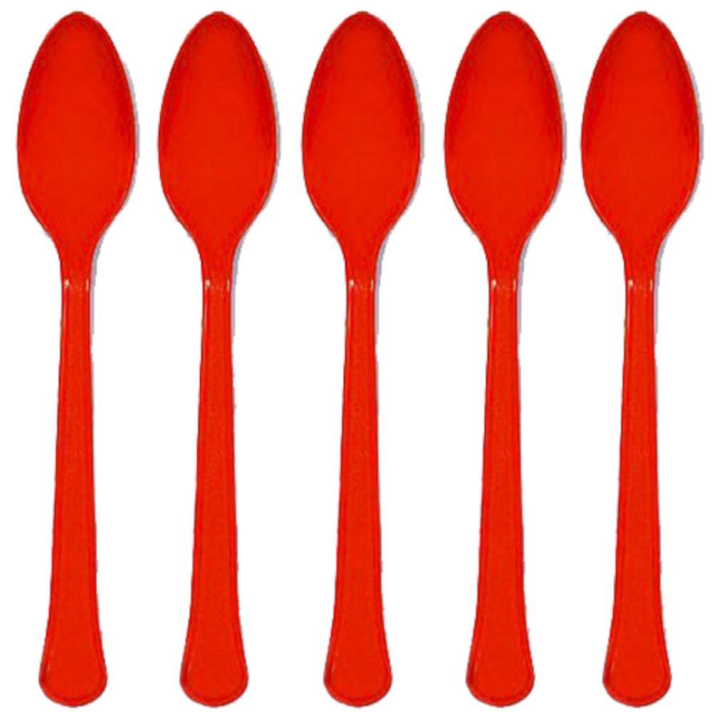 Apple Red Heavy Weight Plastic Spoons 20pcs Solid Tableware - Party Centre