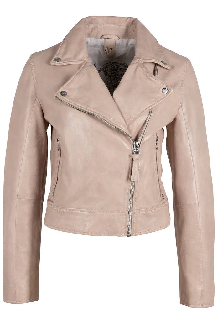 WANA RF WHITE LEATHER MOTO JACKET WITH STUDDED STAR DETAIL – ISOF