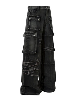 Gothic Cargo Wide-Leg Jeans - chiclara
