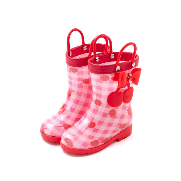 girls pink cherry rain boots