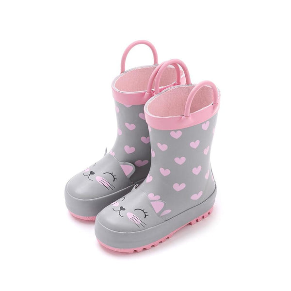 girls gray kitty rain boots