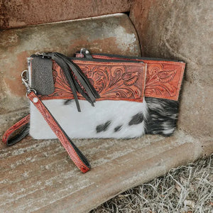 Tooled Cowhide DAKOTA Wristlet - Rustic Vixen Boutique