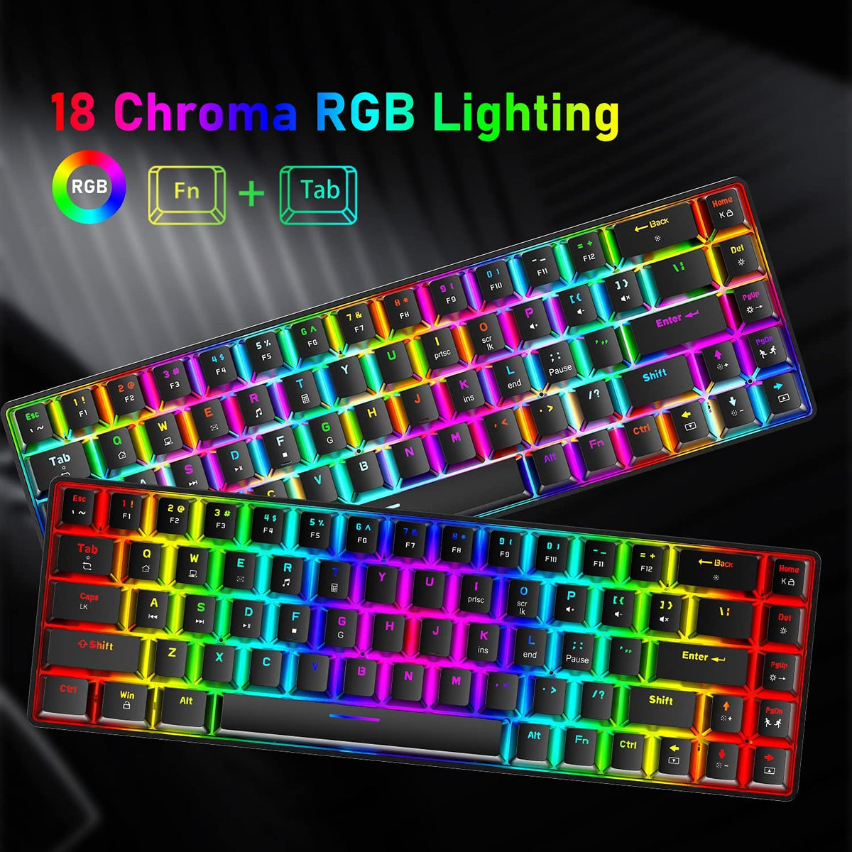 HXSJ V700BW+X100 Kit clavier et souris d'ordinateur USB, 61 touches,  rétroéclairage RGB + souris de jeu filaire, éclairage LED coloré, 4 niveaux  DPI