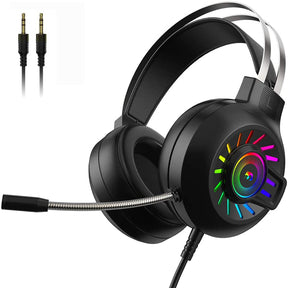 Gaming Headset PS4 Headset 3.5mm Stereo Wired Over-Head Gaming Headphone,RGB Rainbow Backlit, Professional Headphone Stereo Surround Sound,Noise Canceling Microphone Compatible with PC,PS4,Xbox(Black)