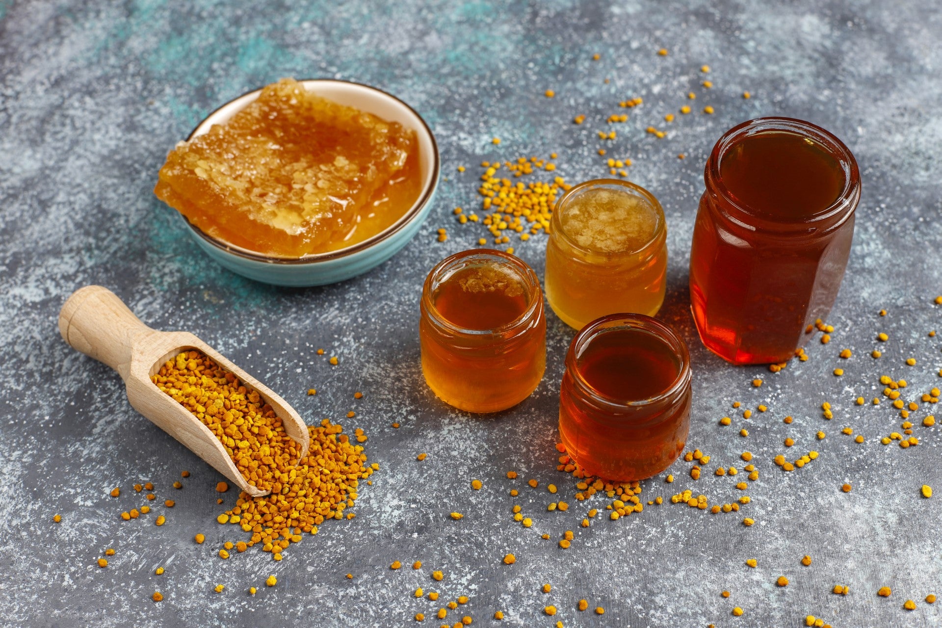 Different types of honey.