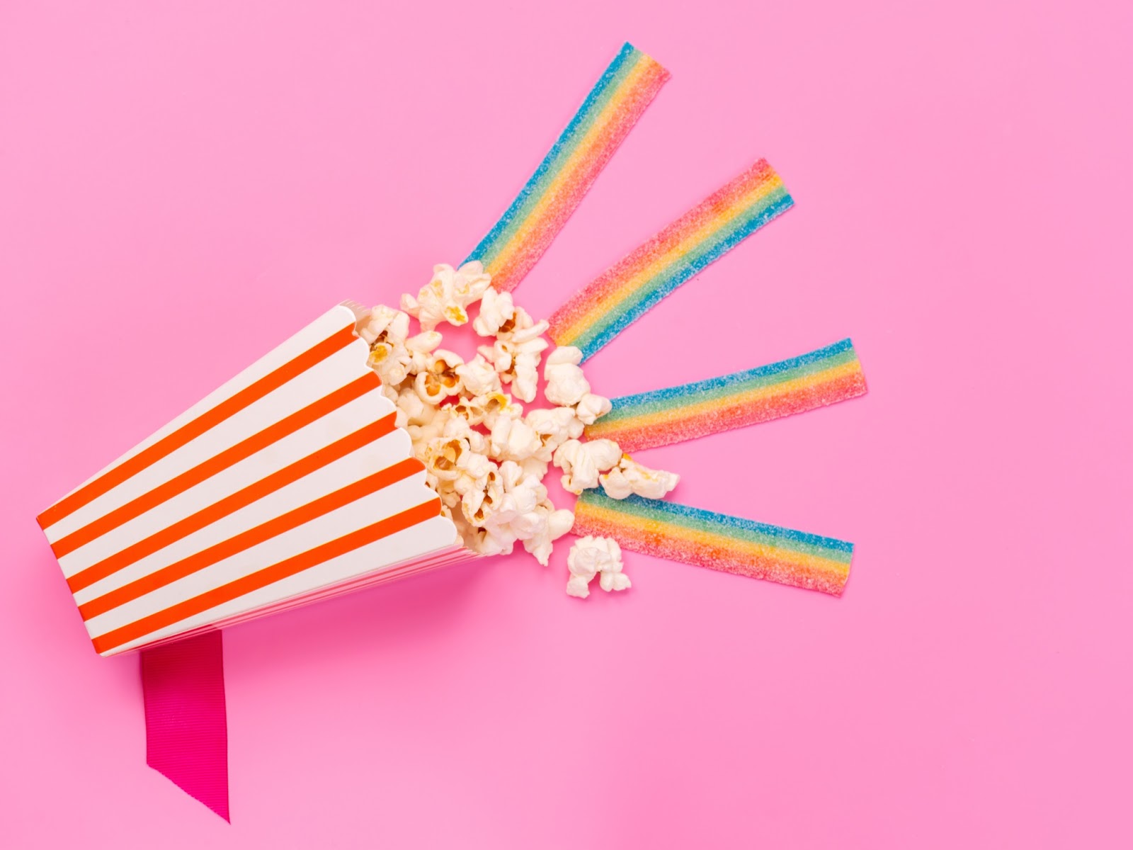 Popcorn and candy displayed to look like a megaphone in action.