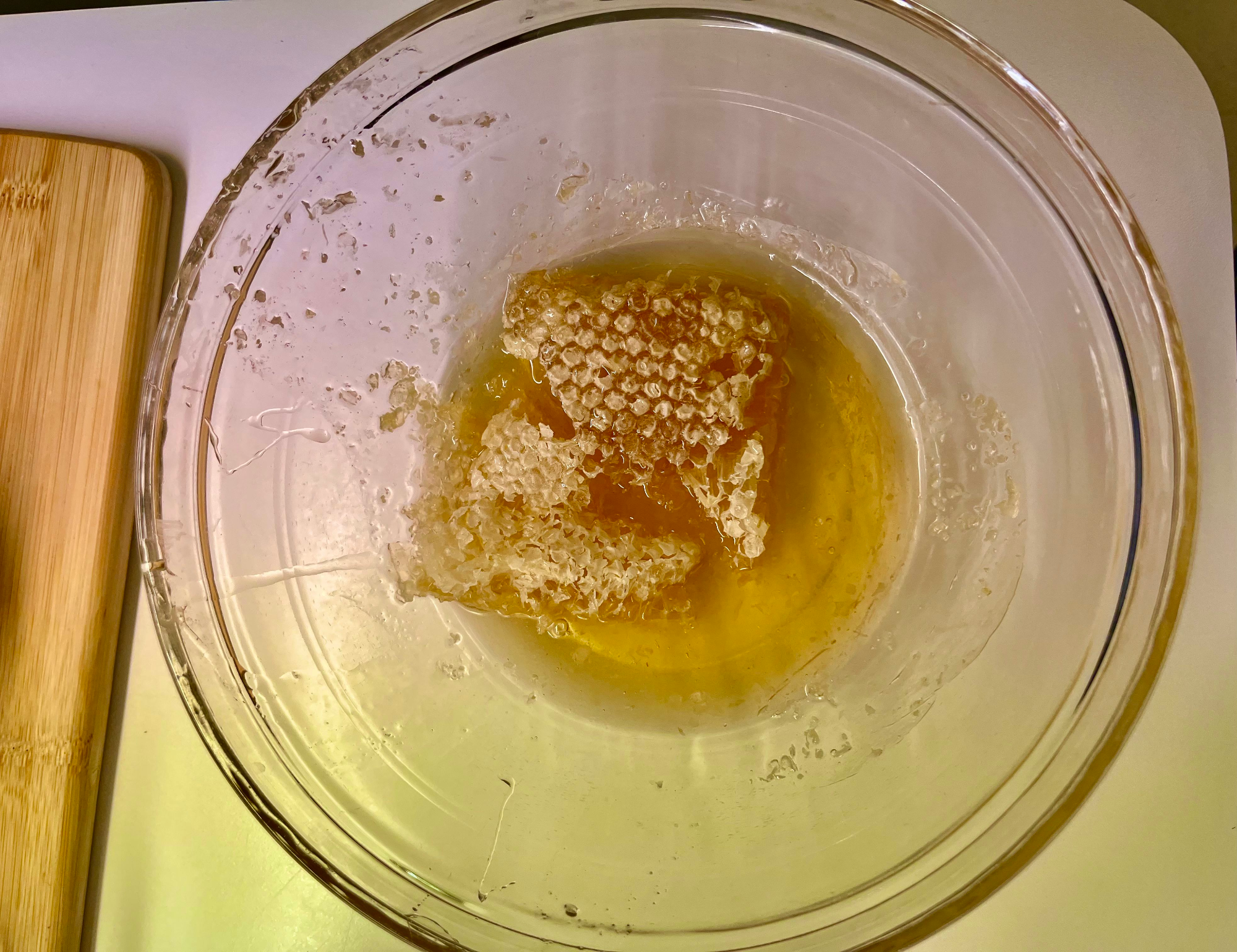 Honeycomb in mixing bowl.