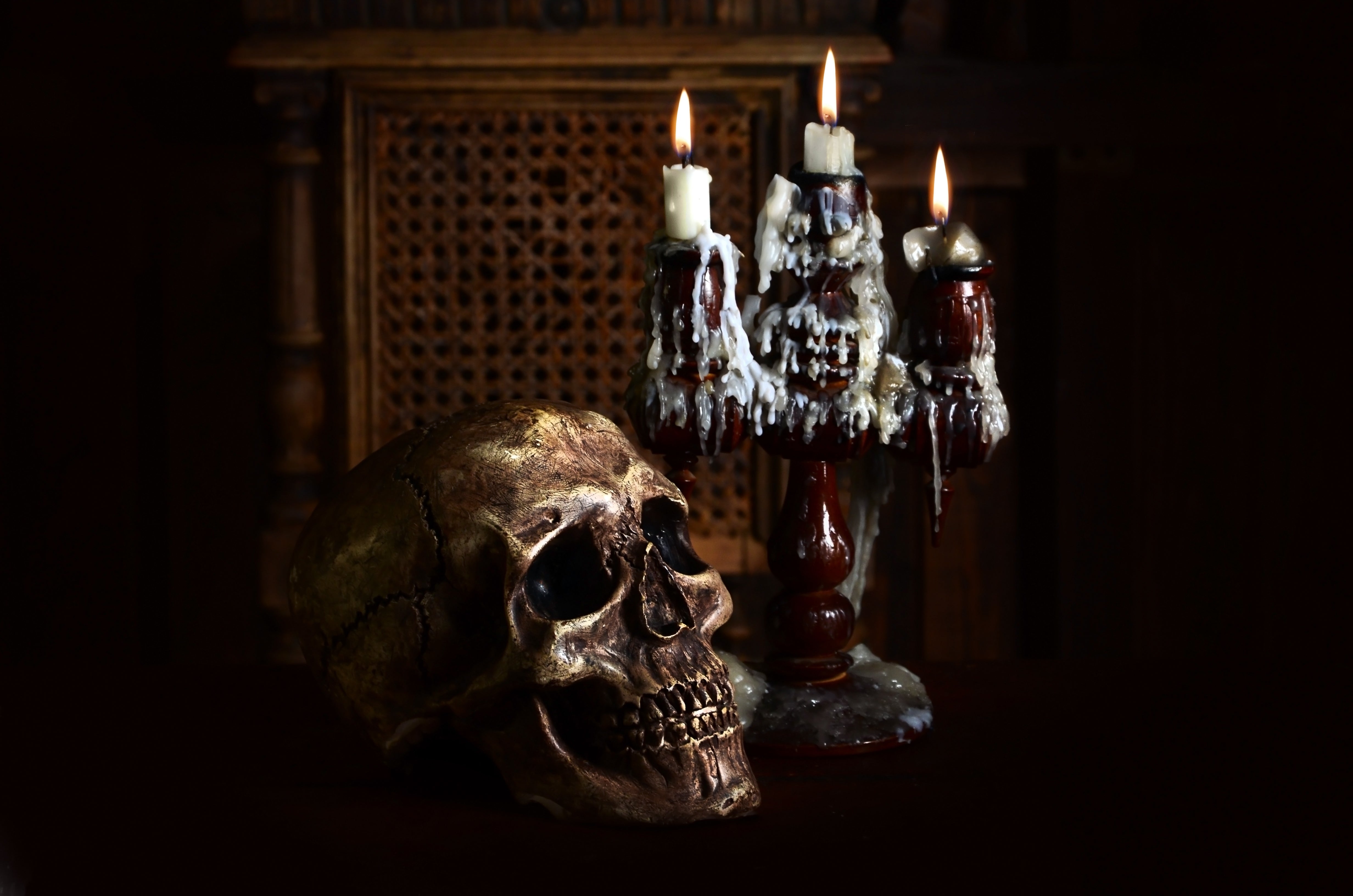 spooky skull and candles