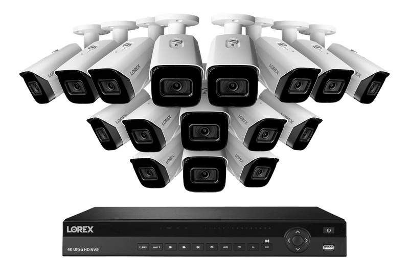 16-Channel Nocturnal NVR System with Sixteen 4K (8MP) Smart IP Security Cameras with Real-Time 30FPS Recording and Listen-in Audio