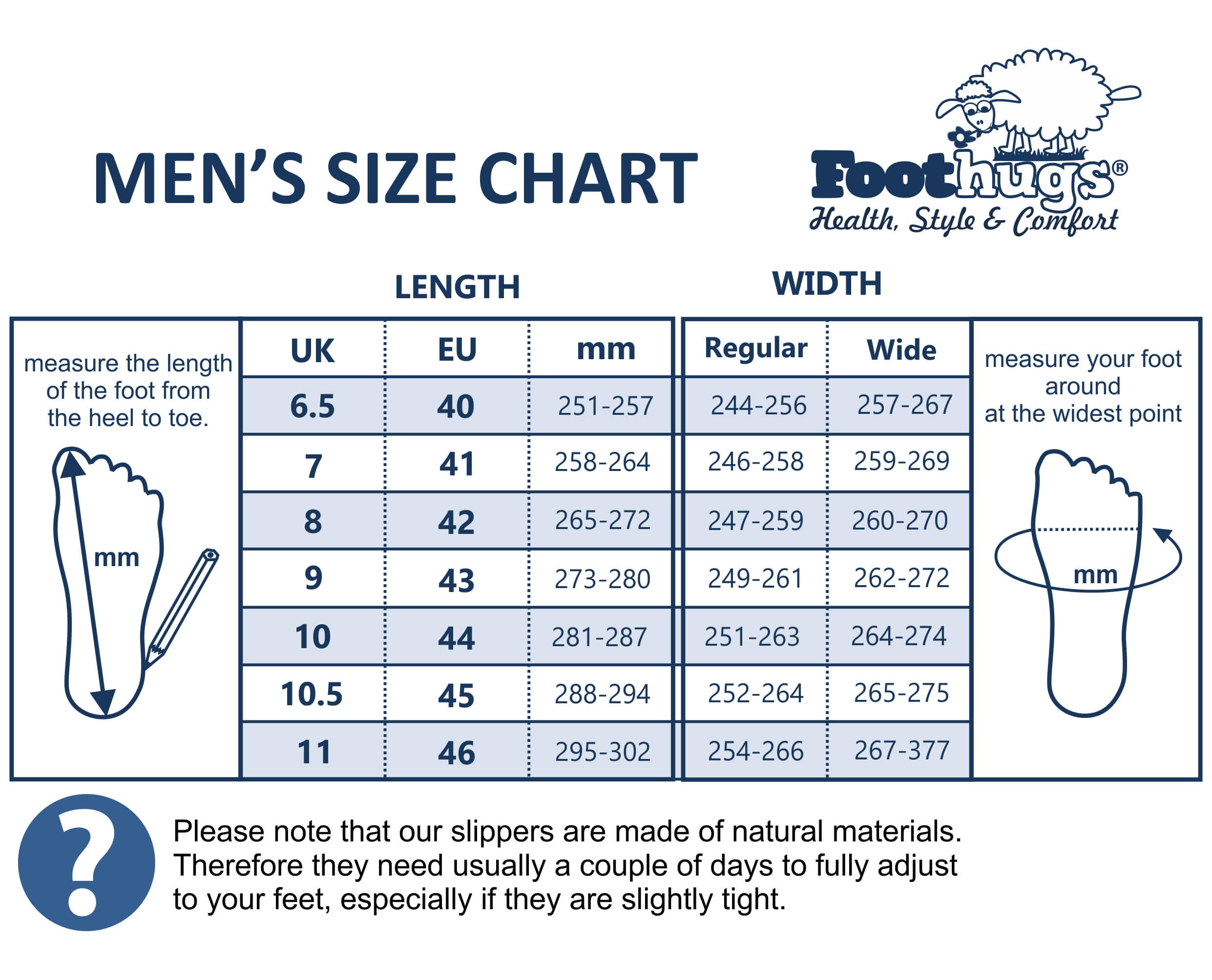 slipper size chart male