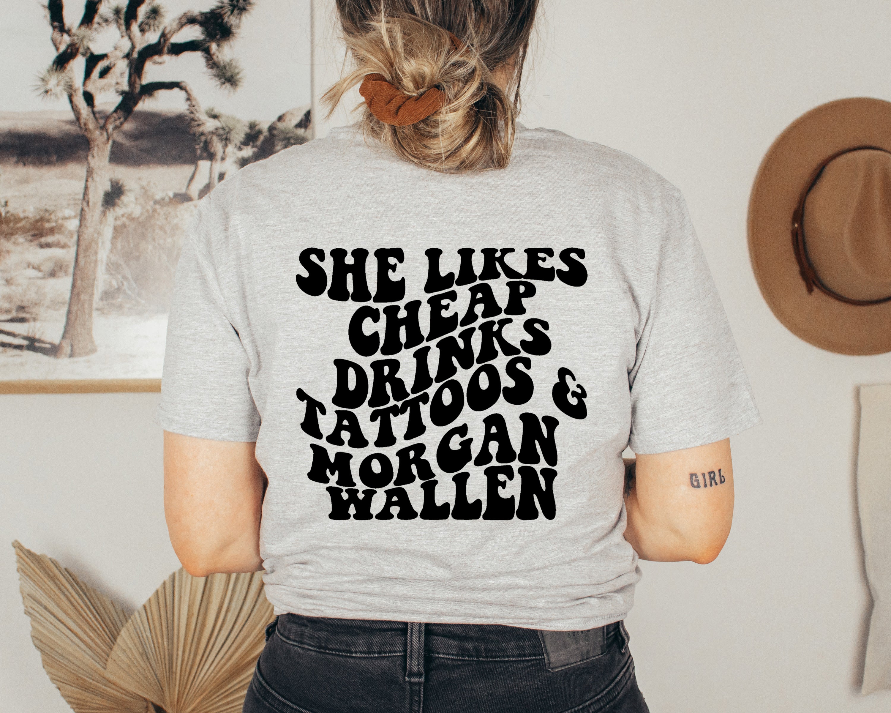 She likes Cheap Drinks Tattoos Shirt Morgan Wallen Tour Merch  Happy Place  for Music Lovers