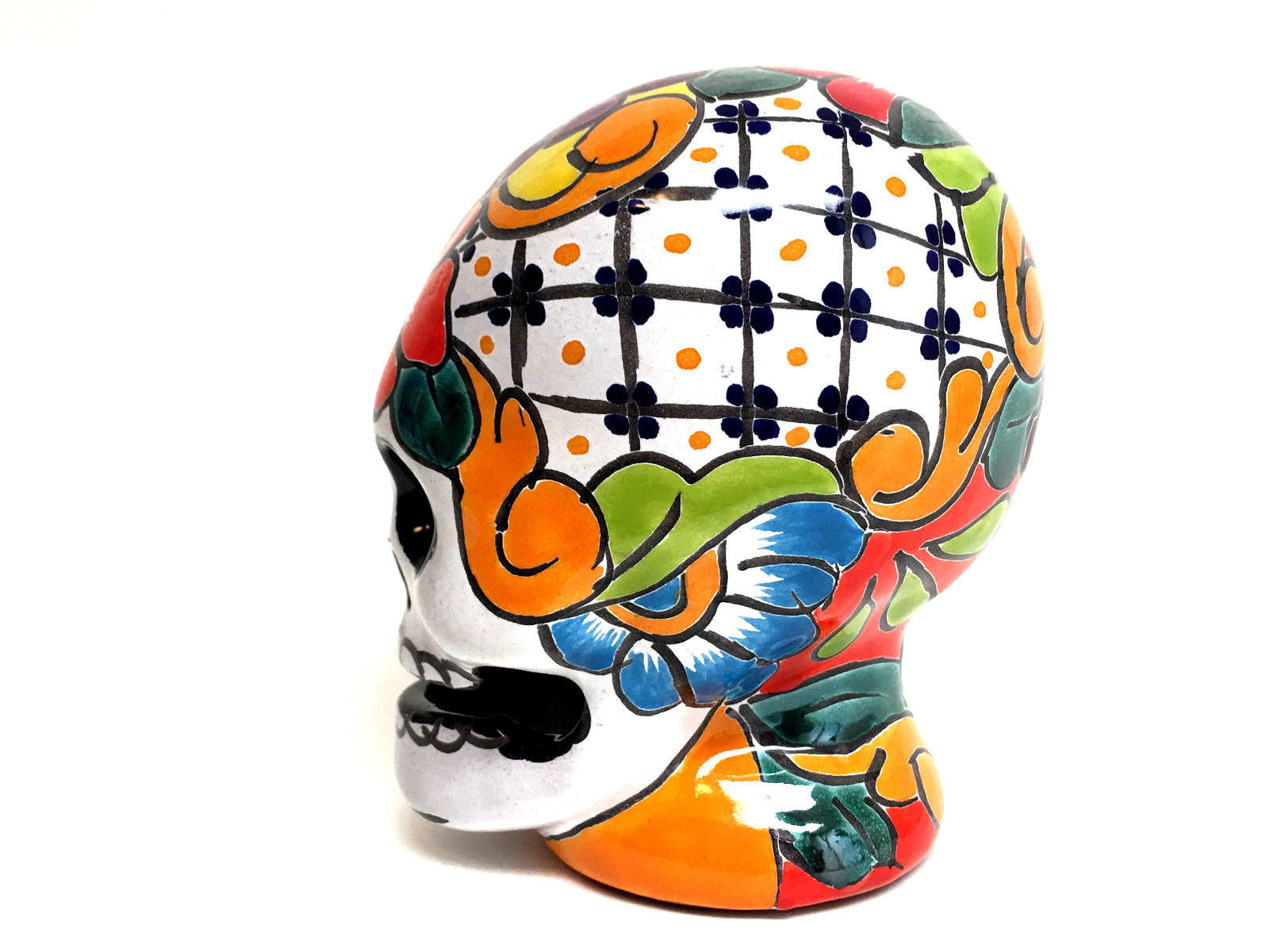 Day Of The Dead Ceramic Skull, Hand-Painted Talavera Style, Small - NM ...