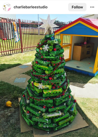 Outdoor Christmas Tree made out of Cartons