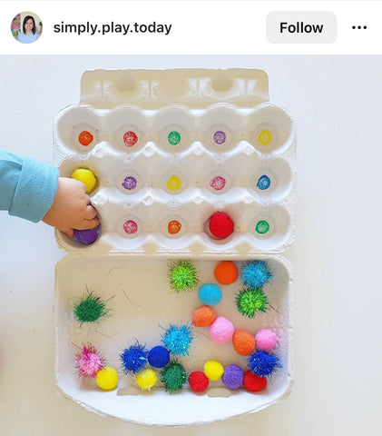 Pom-Pom Game for Kids using Egg Cartons