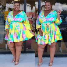 Load image into Gallery viewer, Plus Size Deep V-neck Puff Long Sleeve Printed Dress
