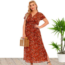 Load image into Gallery viewer, Women&#39;s summer chiffon V neck short sleeve long plus size large size dress
