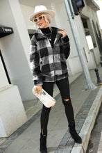 Load image into Gallery viewer, Glitter stand-collar plaid mid-length double-sided fleece zipper jacket

