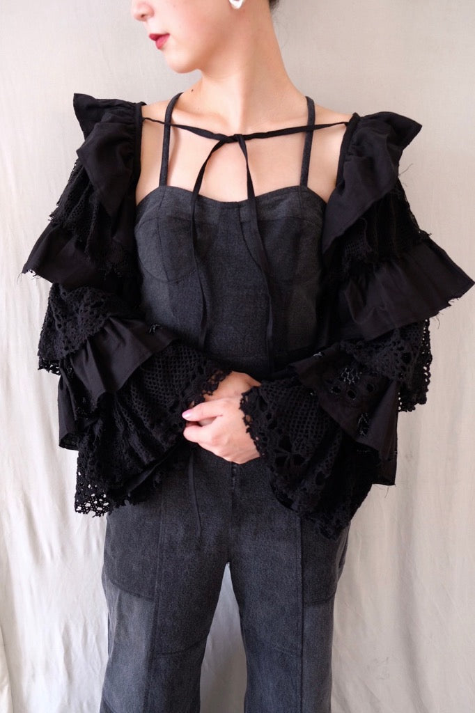 MALION vintage cutwork lace bolero black-