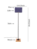 Blue Square Jute Shade Stick Floor Lamp with Wood Square Base