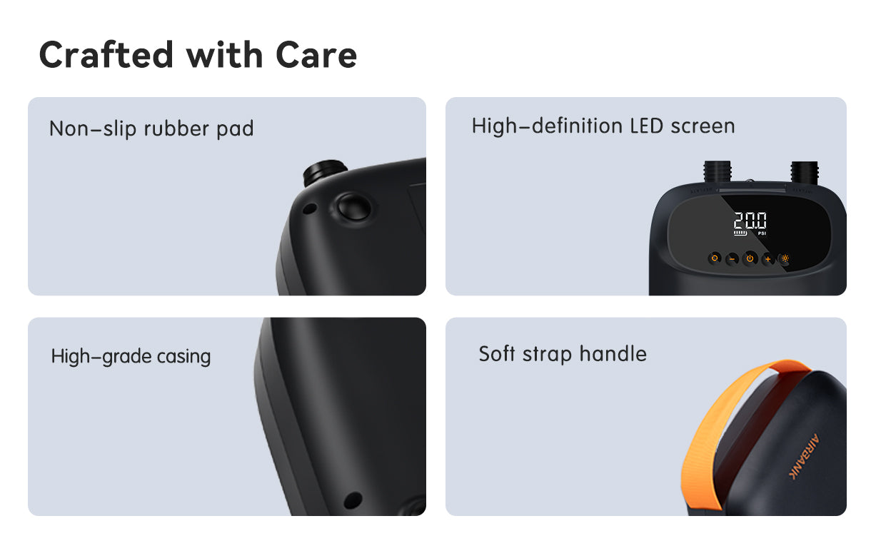 Crafted with care: non-slip rubber pad, high-definition LED screen, anti-sand filter mesh, soft strap handle.