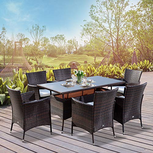 Outsunny Rattan Garden Furniture Dining Set 6-seater Patio Rectangular