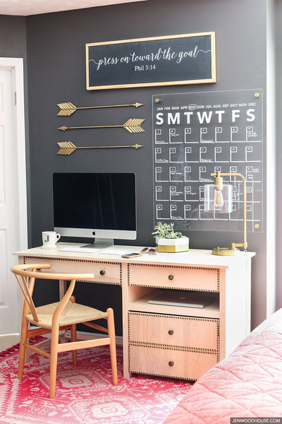 home office with blackboard wall