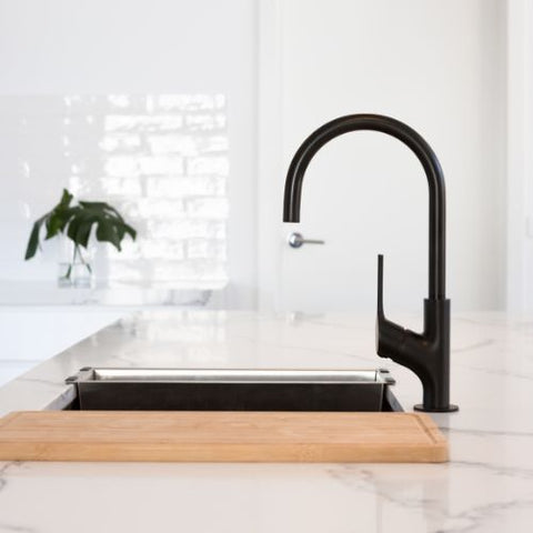 black modern kitchen tap