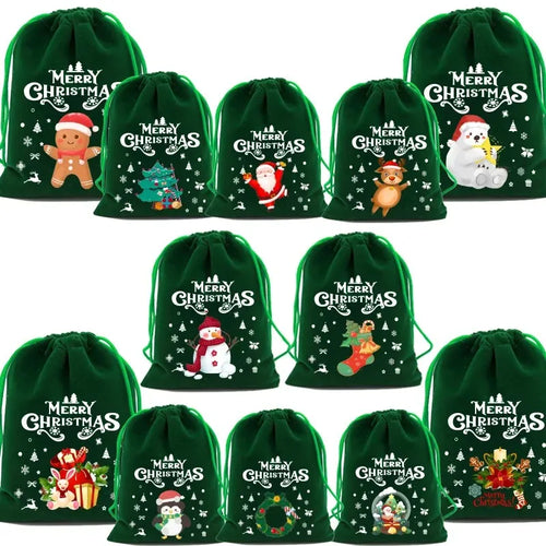 Christmas Velvet Bag Small Candy Bag Gift Bag Drawstring Pouch Christmas Party Favor Boutique Jewelry Packaging Bag